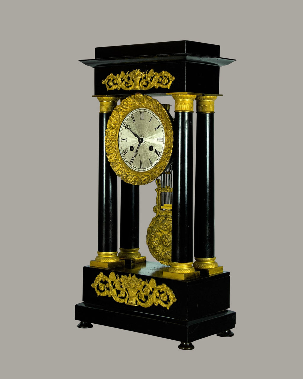 Mantle Clock, Antique, French, Louis Philppe, Portico