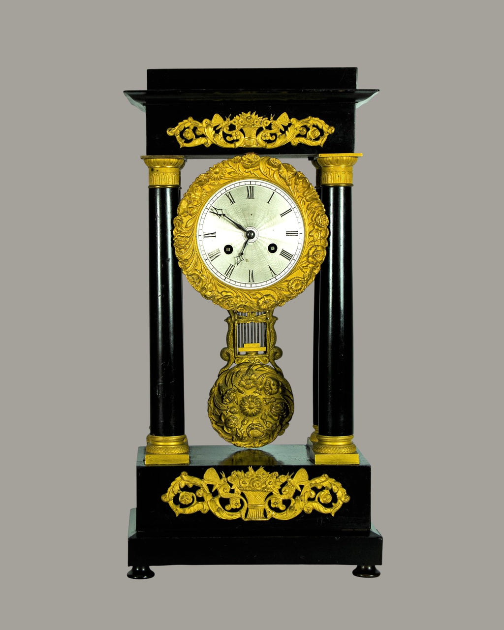 Mantle Clock, Antique, French, Louis Philppe, Portico