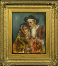 Oil painting, Grandfather and young girl, Dutch, Late 19th century