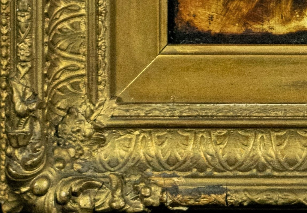 Oil Painting, Antique, Intimate Moment: Grandfather and Granddaughter