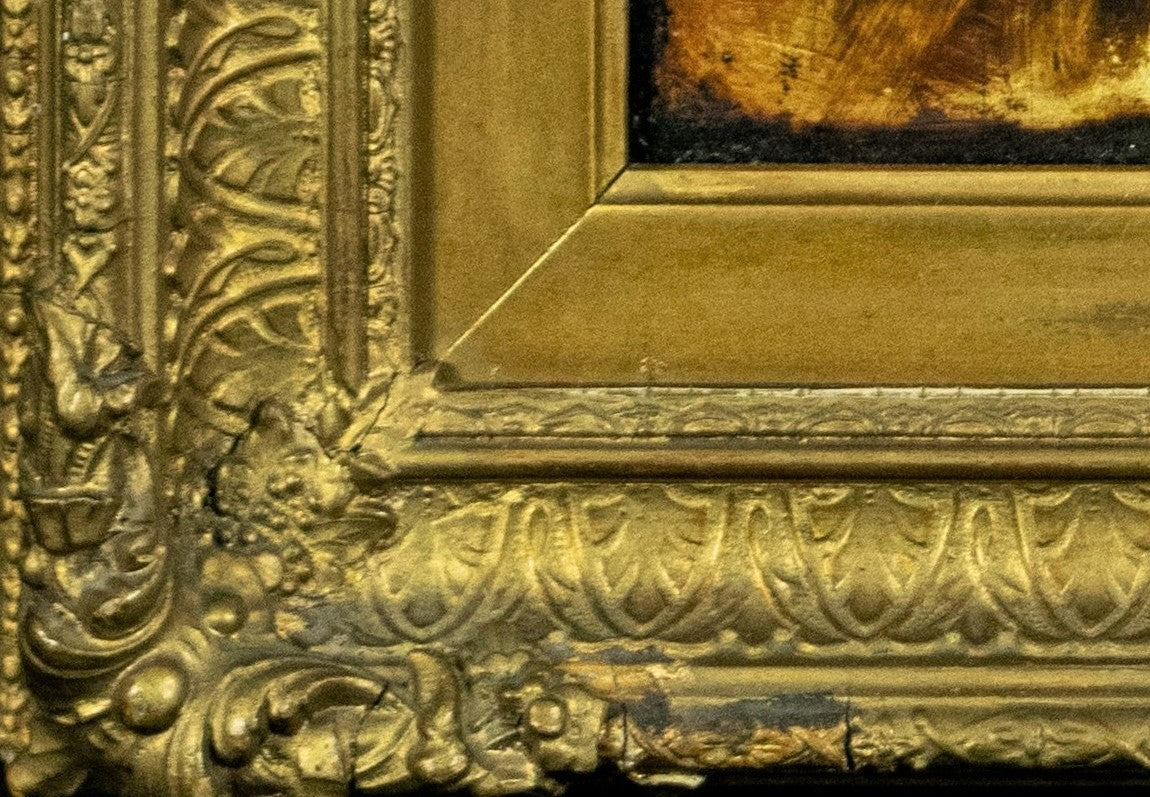 Oil Painting, Antique, Intimate Moment: Grandfather and Granddaughter