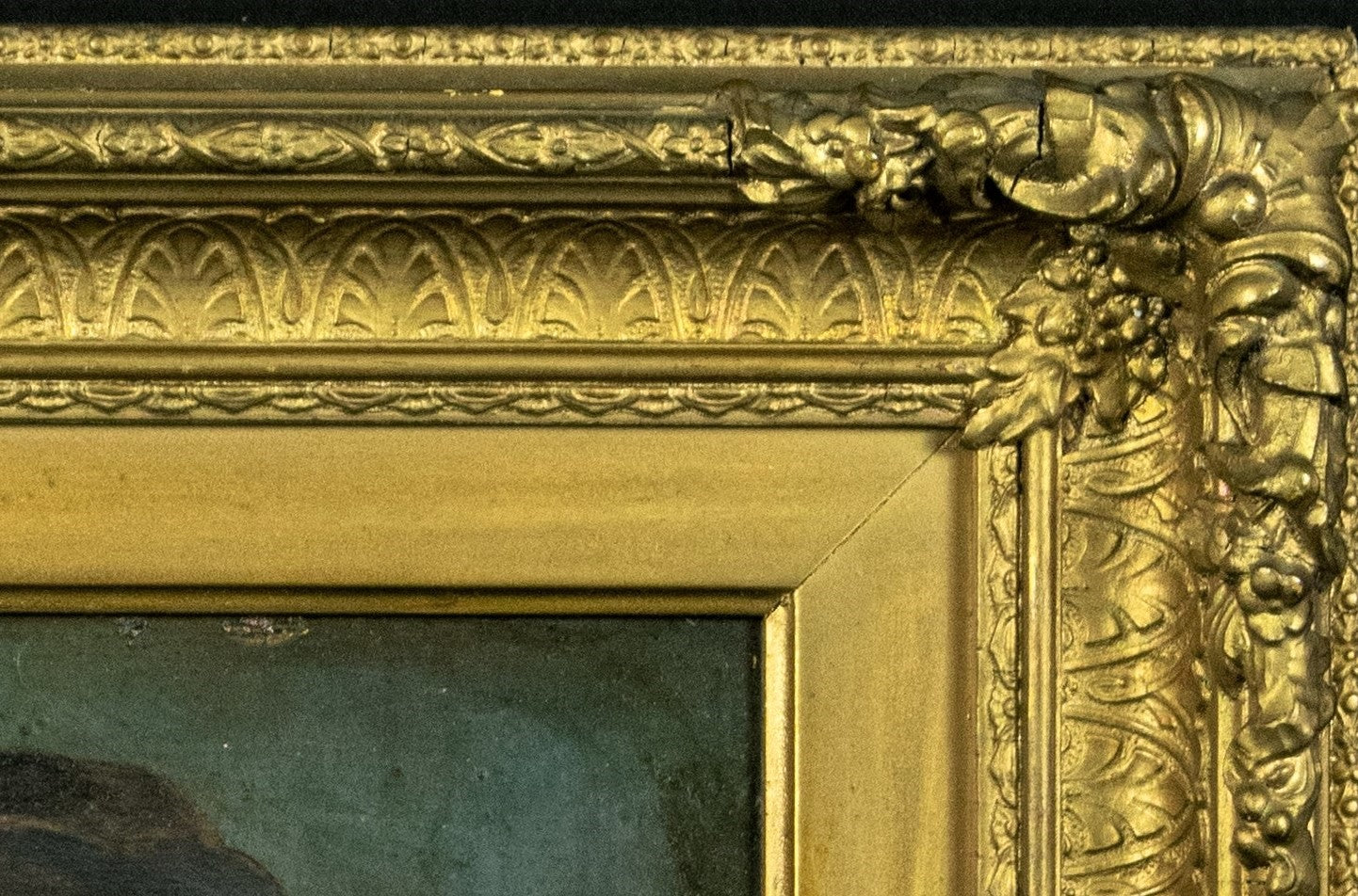 Oil Painting, Antique, Intimate Moment: Grandfather and Granddaughter