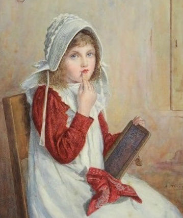 Water colour, Henry John Terry, 1818-1880, Girl with Chalk Antique 19th Century