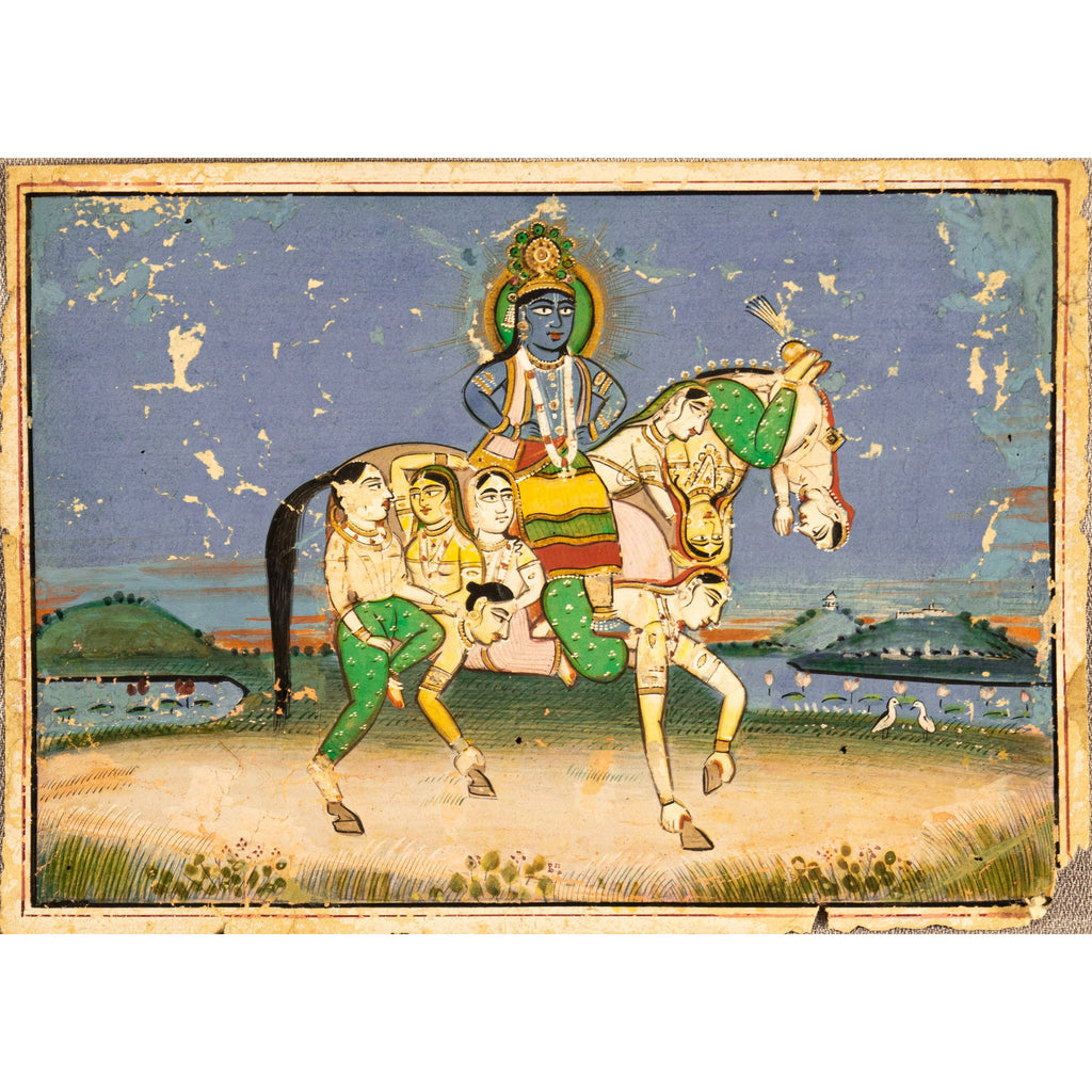 Miniature Painting, Indian, Visnu on a Horse, Antique
