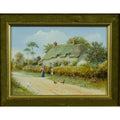 Antique, Gilt framed Oil painting, English village cottage, signed Richard Simm