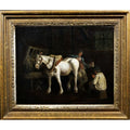 Oil Painting, Stable Interior, Antique, oil on canvas