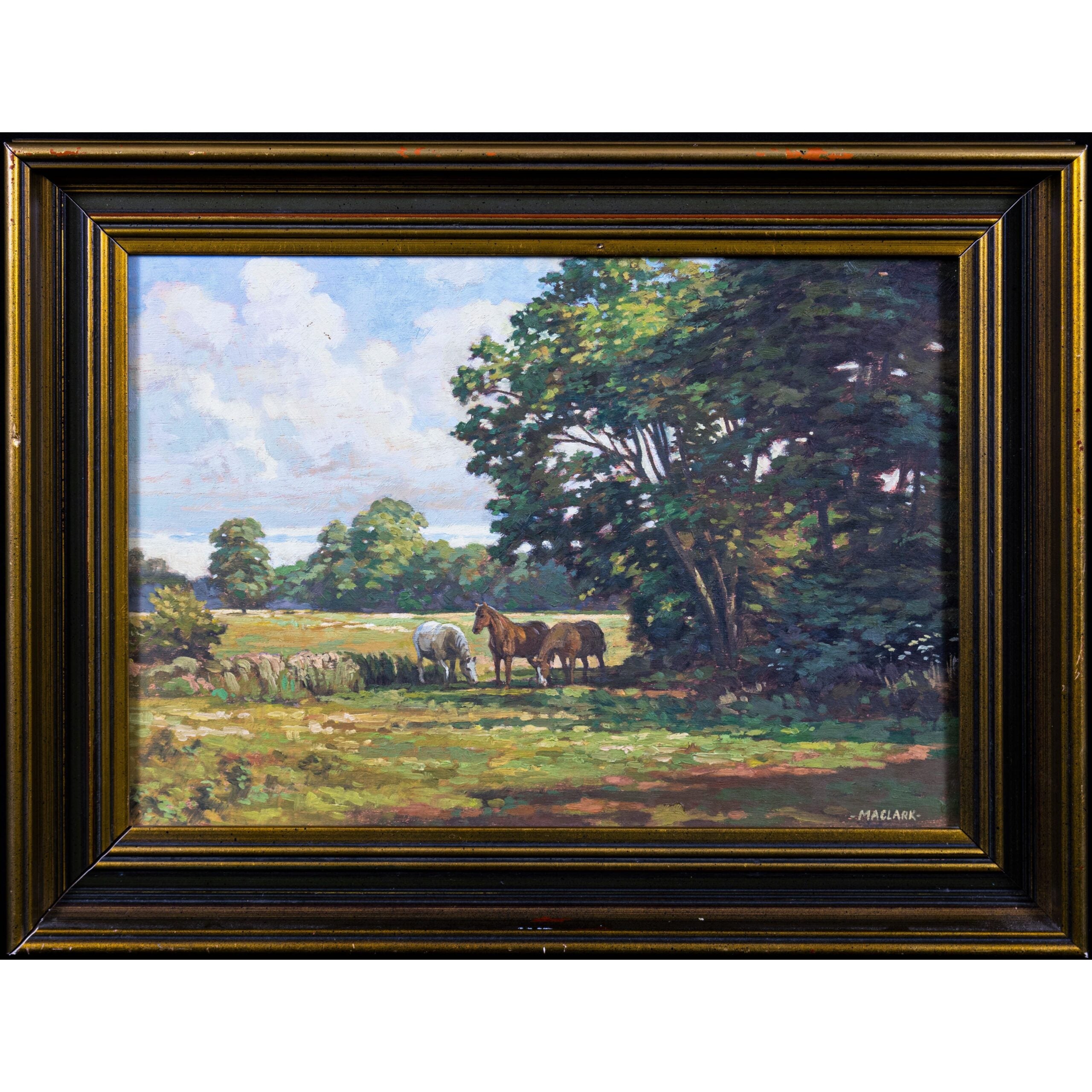 Antique Oilpainting Ponies in the Shade signed Macklark