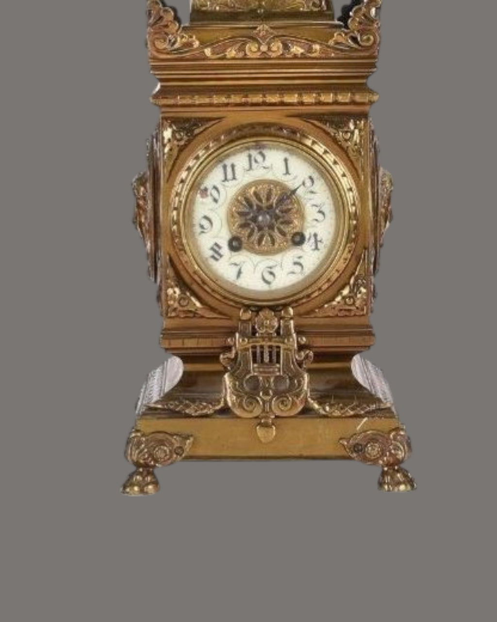 Mantle Clock, Antique, French, lacquered, brass,