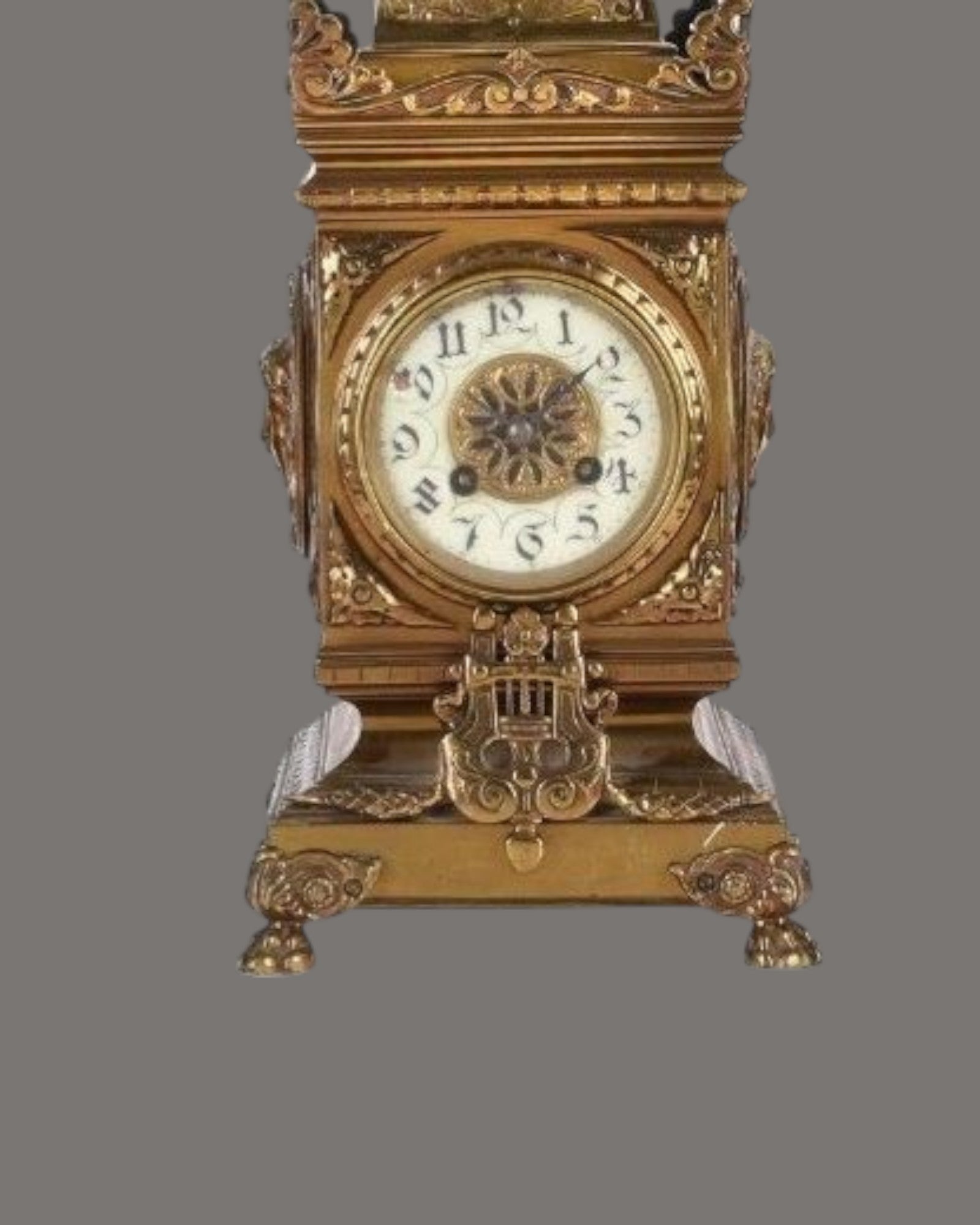 Mantle Clock, Antique, French, lacquered, brass,