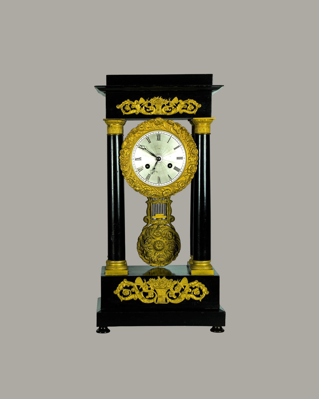 Mantle Clock, Antique, French, Louis Philppe, Portico