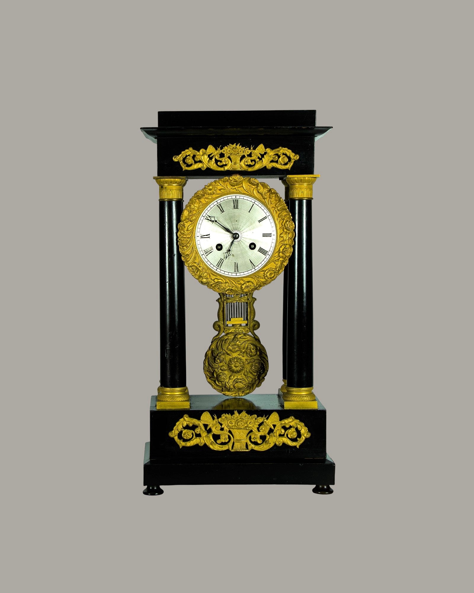 Mantle Clock, Antique, French, Louis Philppe, Portico