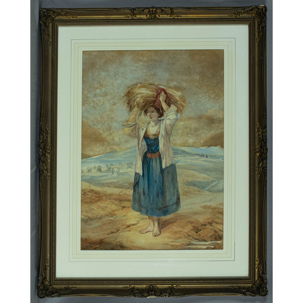 Antique, watercolour painting, by French artist, Jules Bouvier, (1800-1867)