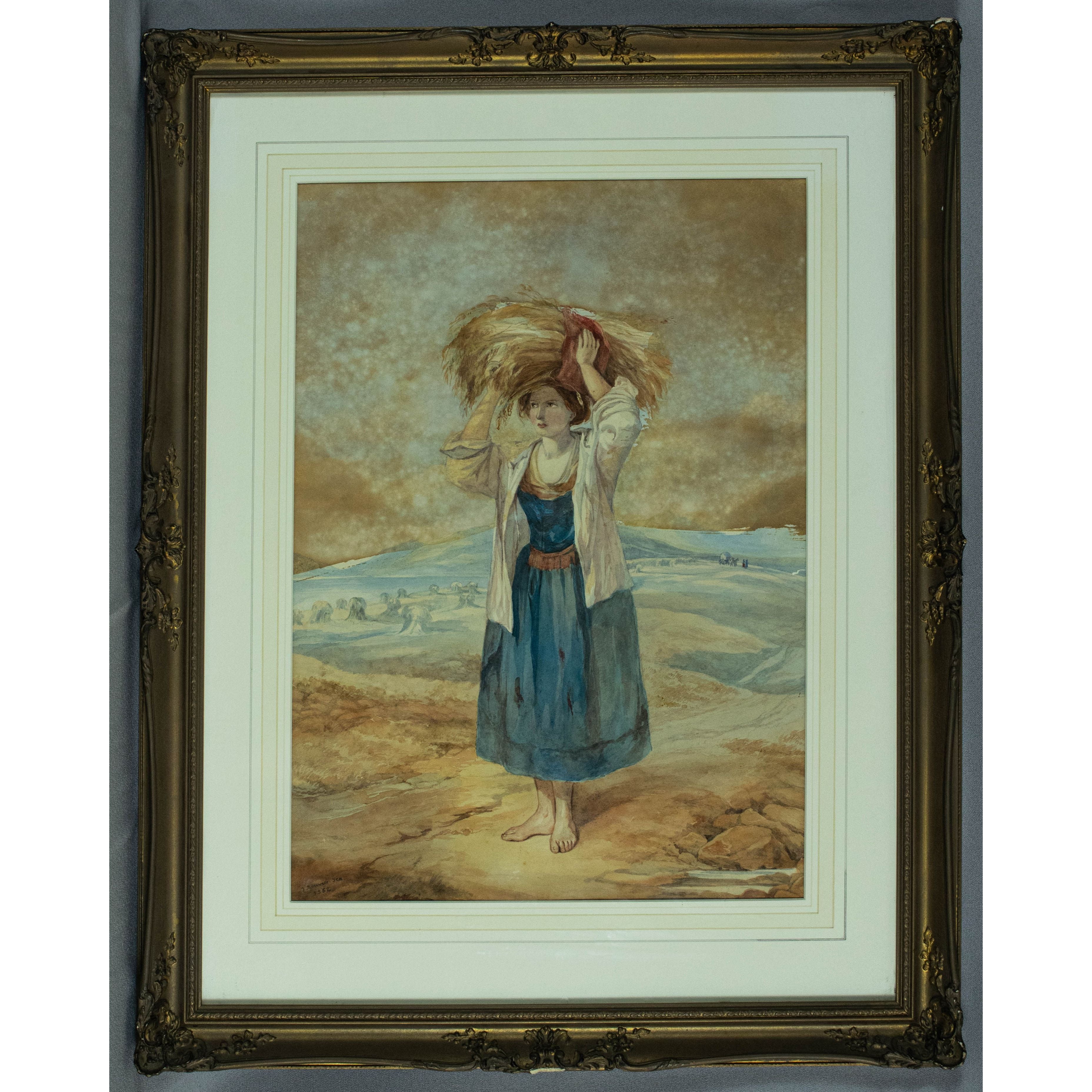 Antique, watercolour painting, by French artist, Jules Bouvier, (1800-1867)